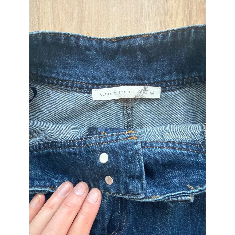 Altar'd State Womens Denim Mini Skirt Blue Medium Wash A-Line Flared Size S NEW - Picture 3 of 7
